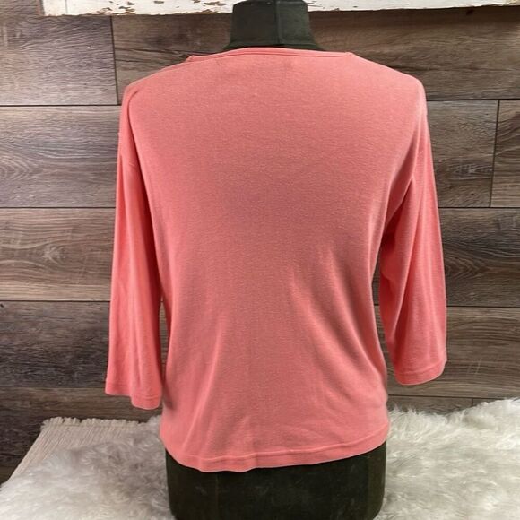 ALLYSON WHITMORE Women’s Petite Vneck Embroidered Neckline Coral Petite Large - Picture 4 of 6